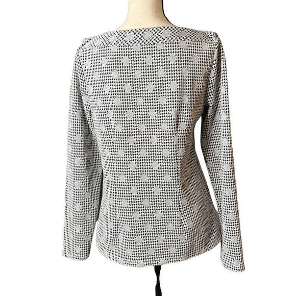 Talbots Boatneck Top in Houndstooth Pattern with Silver Polka Dots Size Medium - Picture 3 of 5